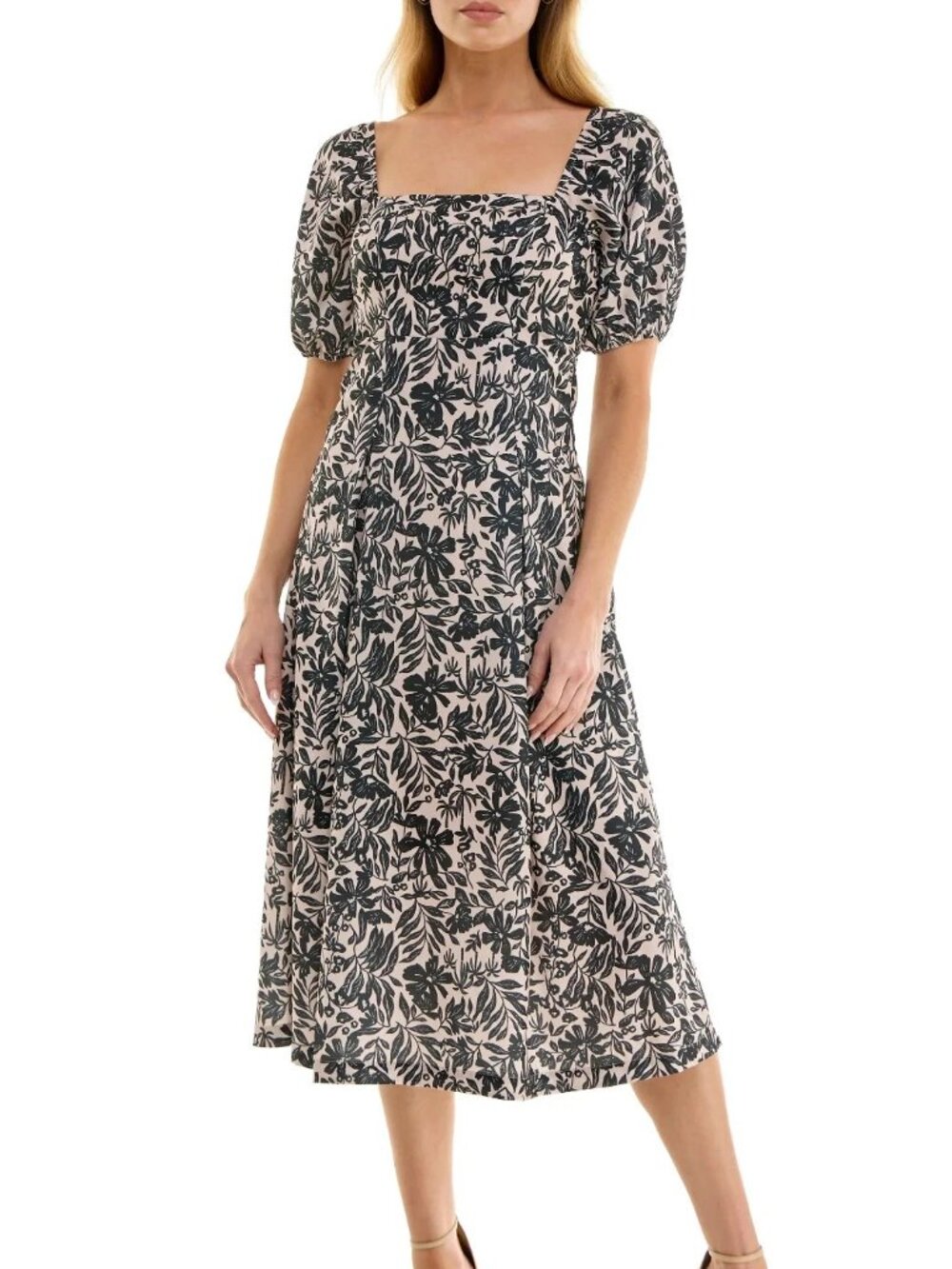 Socialite NWT Floral Puff Sleeve Midi Dress Lined Smocked Back XL STUNNING!